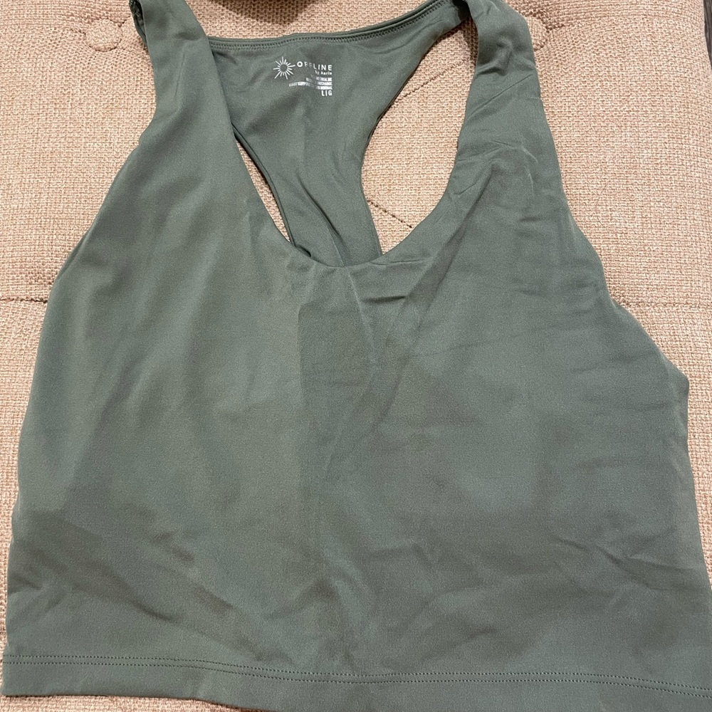 Olive green aerie workout top